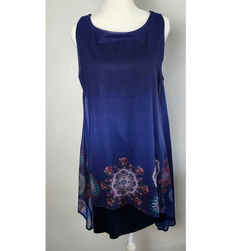 Desigual Sleeveless Chiffon Layered Dress EU 42 US Medium Blue Floral Boho